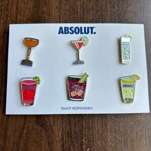 New! Absolut Vodka six enamel pins cocktails martinis and highballs